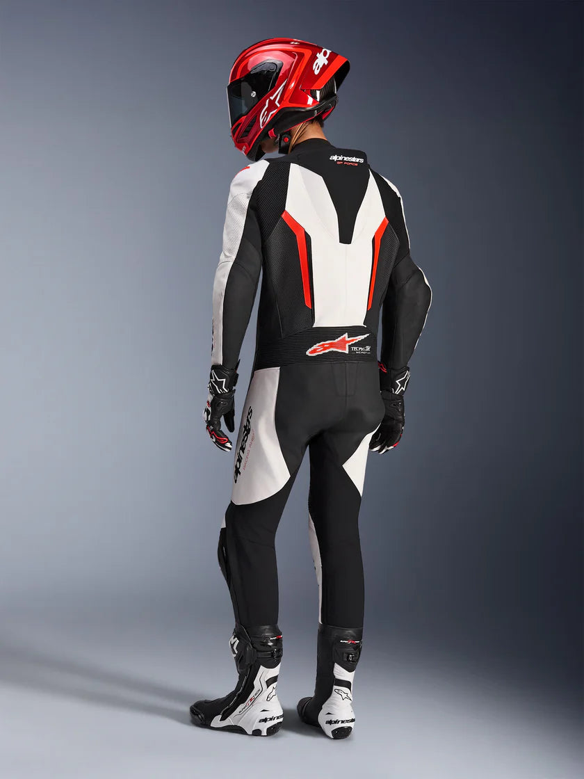 Tuta Alpinestars In Pelle GP Force V2 1 Pezzo - White Black Red Fluo
