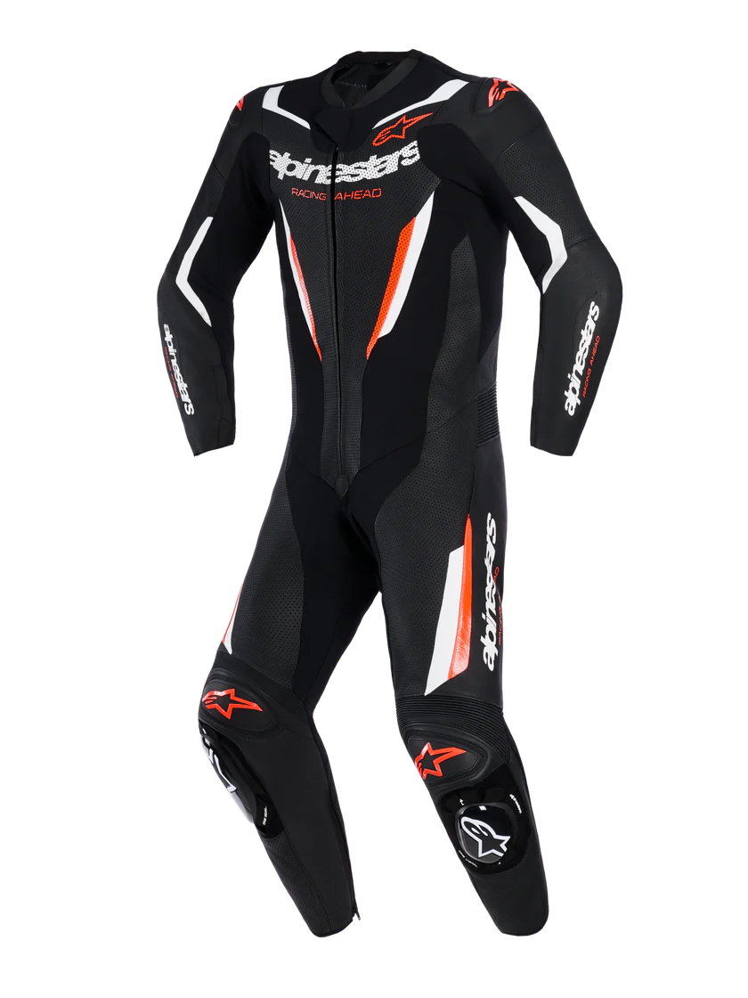 Tuta Alpinestars In Pelle GP Force V2 1 Pezzo - Black White Red Fluo