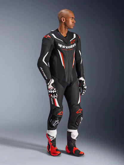 Tuta Alpinestars In Pelle GP Force V2 1 Pezzo - Black White Red Fluo