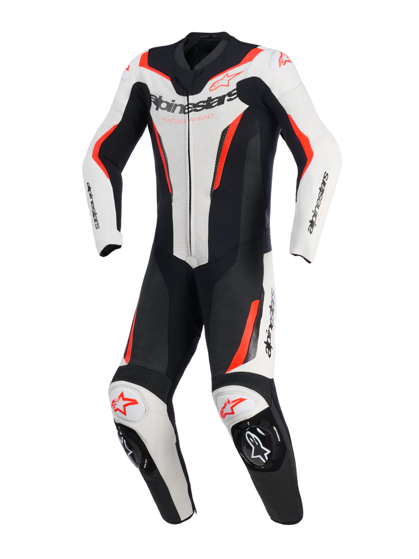 Tuta Alpinestars In Pelle GP Force V2 1 Pezzo - White Black Red Fluo
