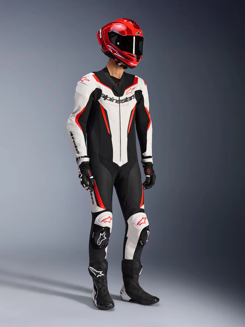 Tuta Alpinestars In Pelle GP Force V2 1 Pezzo - White Black Red Fluo