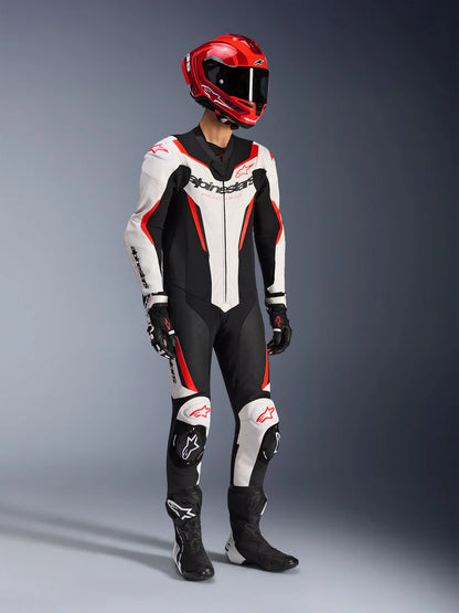 Tuta Alpinestars In Pelle GP Force V2 1 Pezzo - White Black Red Fluo