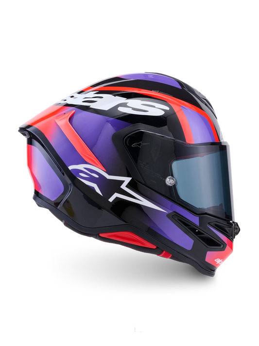 Casco Alpinestars S-R7 Lumen-Black Purple Red Fluo White Glossy