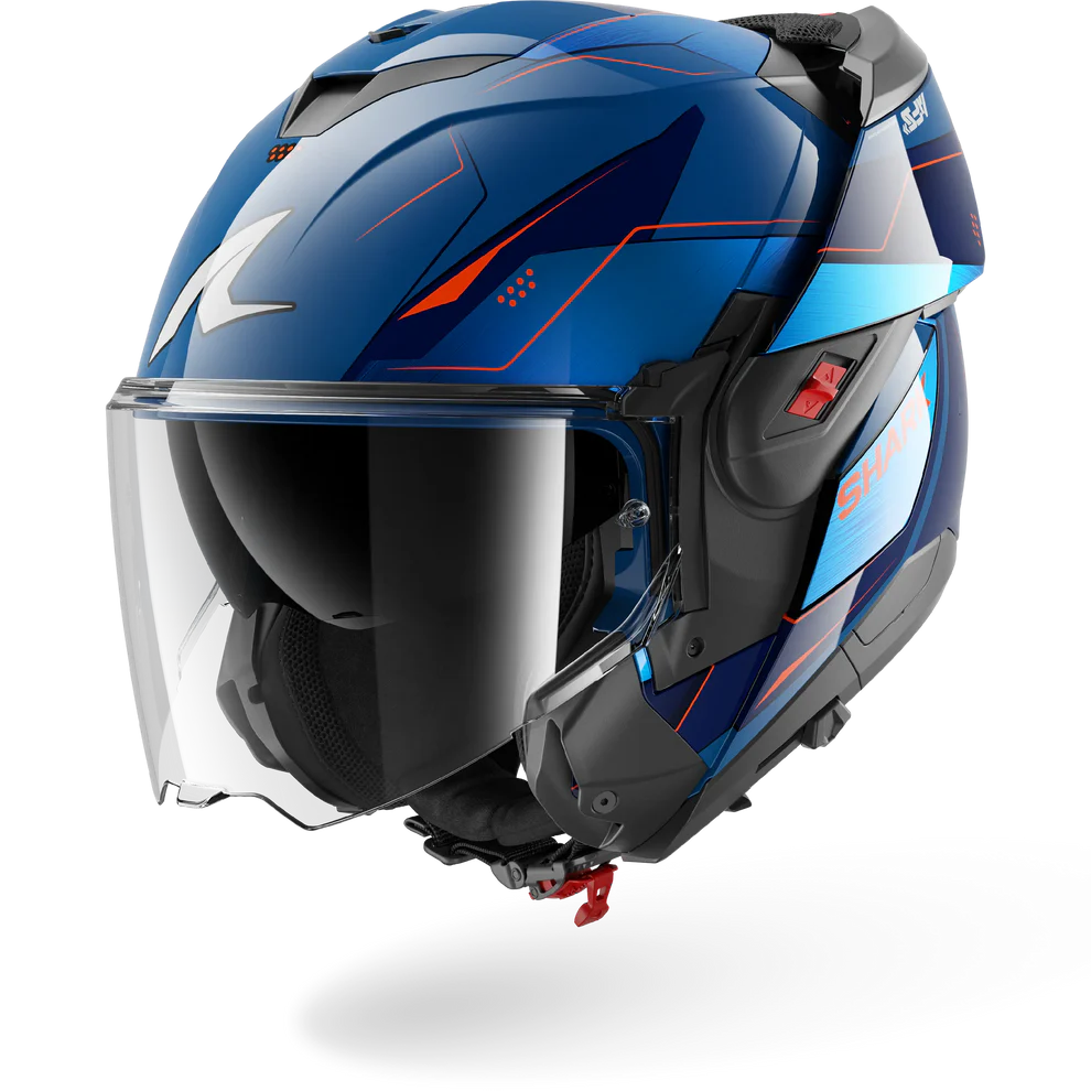 Casco SHARK Ribaltabile OXO MEKARIUM Blue Chrom Orange